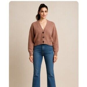 Coco & Shay Cropped Cardigan Brown Knit Sweater Button Front Size M